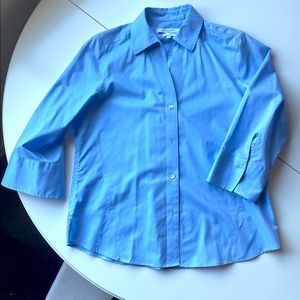 Blue v-neck non iron stretch blouse